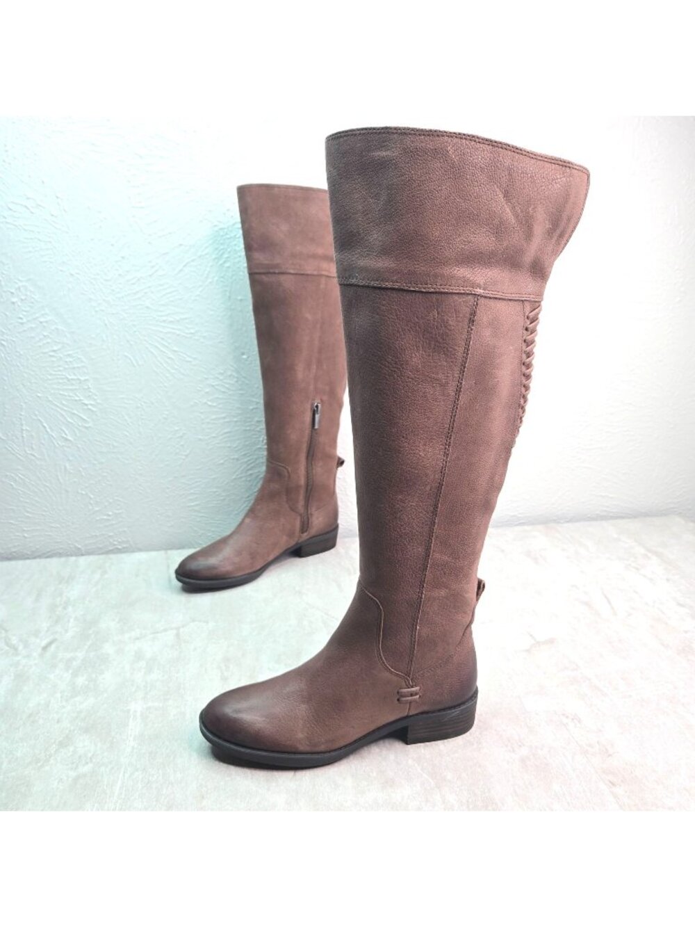 Vince Camuto Equestrian‎ Boots Sz 5 Brown Leather Knee High Tall Western Riding